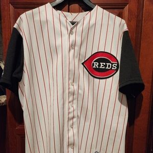 Vintage Majestic Cincinnati Reds Baseball Jersey - White and Red Stripe-Adult L